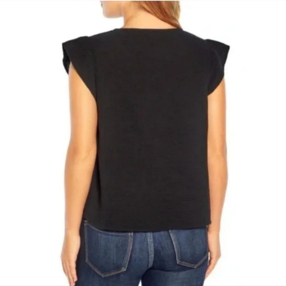 Three Dots Double Gauze Flutter Sleeve Top in Black Size XL MSRP $138 W-538 - Picture 2 of 9